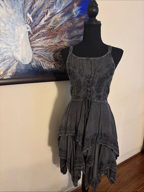 Lapogee OS Fairy Festival Hippie Gray Black Dress